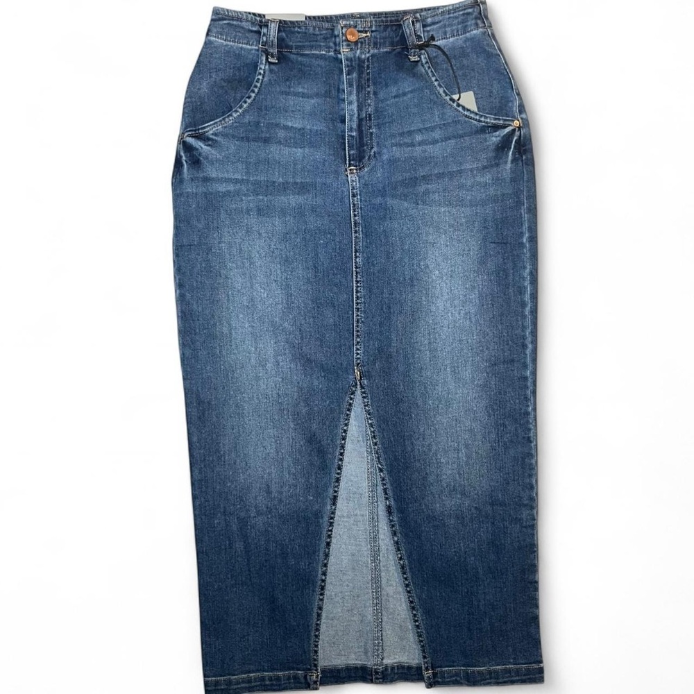Classic Blue Denim Midi Skirt